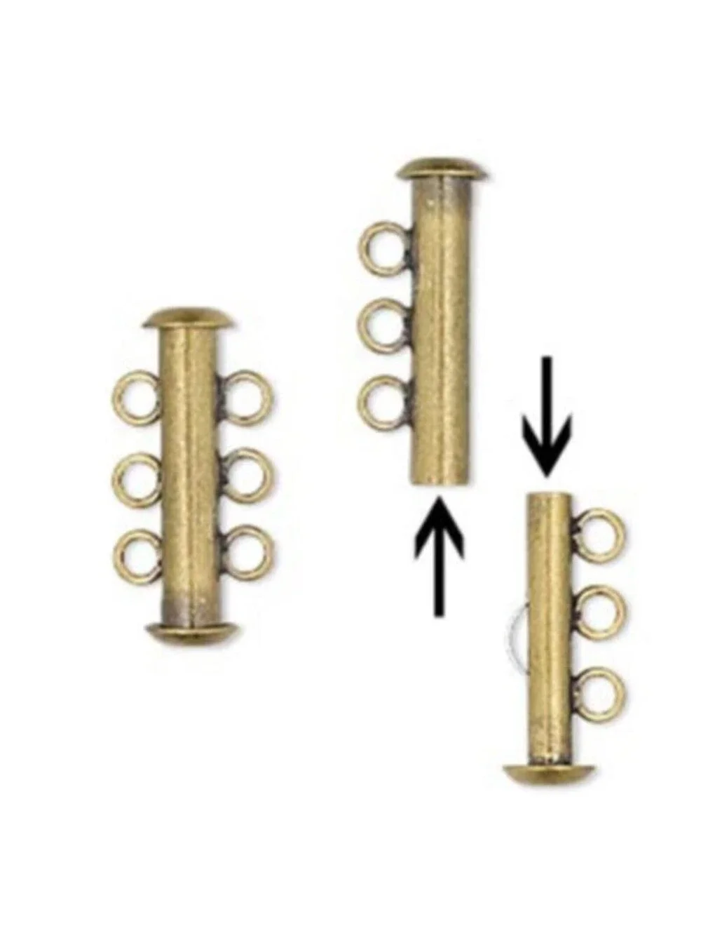 2 Sets Antiqued Brass 3-Strand Slide Lock Tube Necklace Jewelry Clasps 21x6mm